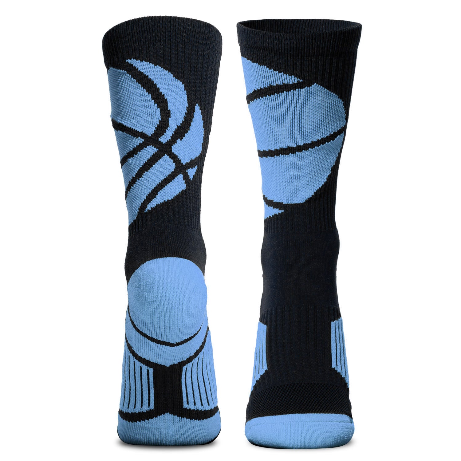 Basketball Woven Mid-Calf Socks – Ball Wrap (Black & Carolina Blue)