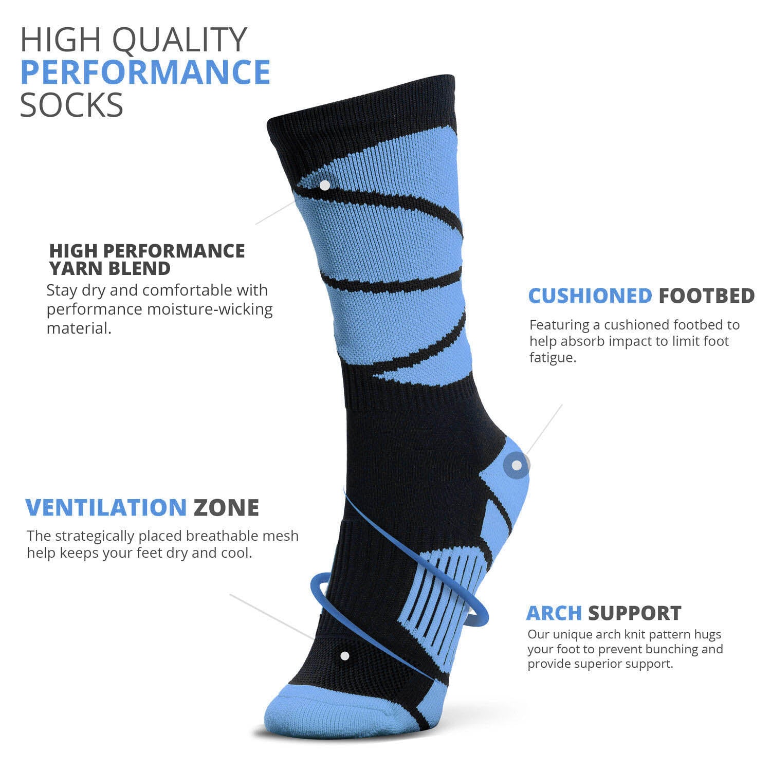Basketball Woven Mid-Calf Socks – Ball Wrap (Black & Carolina Blue)