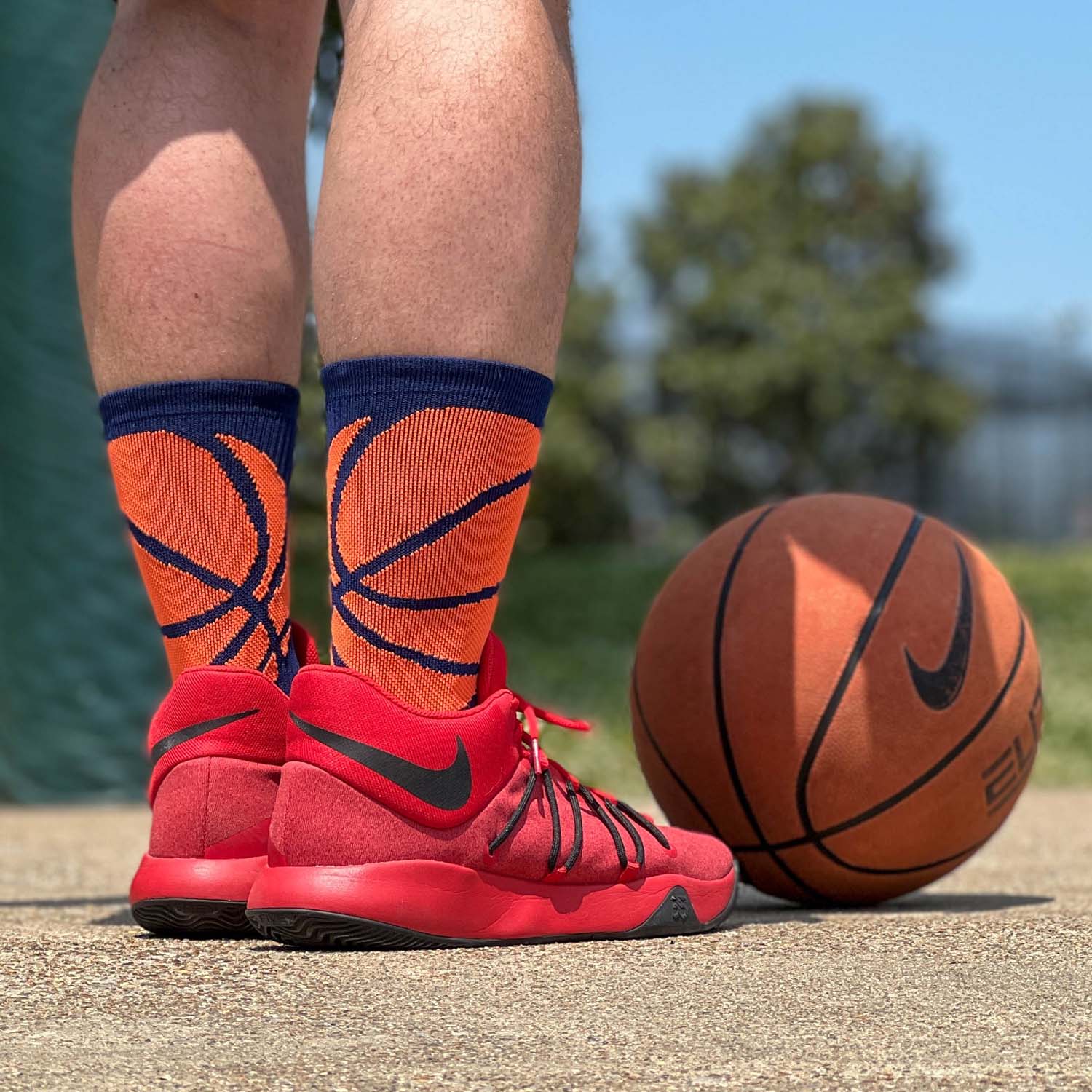 Basketball Woven Mid-Calf Socks – Ball Wrap (Navy & Neon Orange)