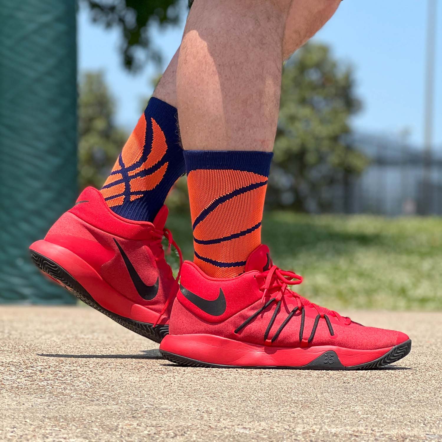 Basketball Woven Mid-Calf Socks – Ball Wrap (Navy & Neon Orange)