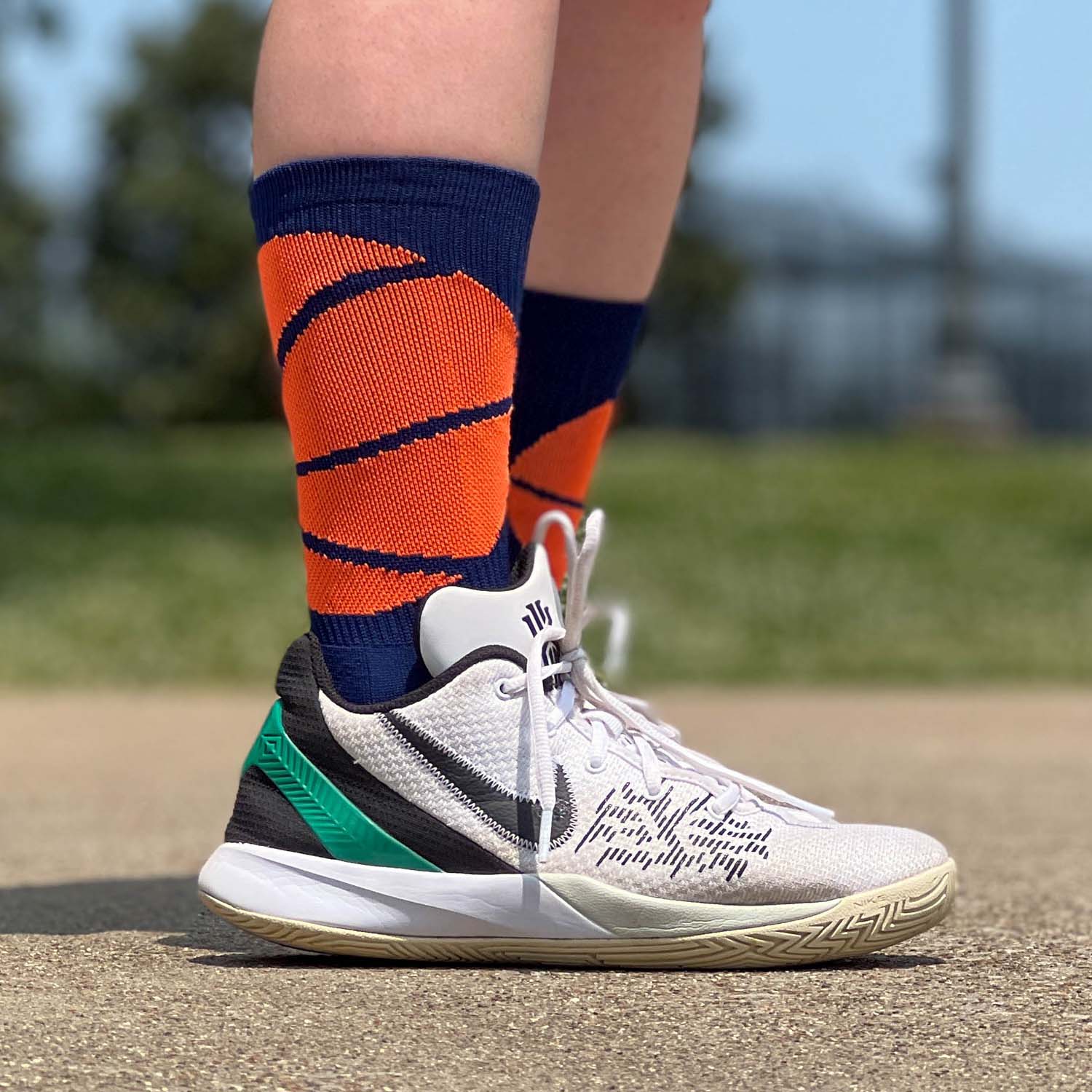 Basketball Woven Mid-Calf Socks – Ball Wrap (Navy & Neon Orange)