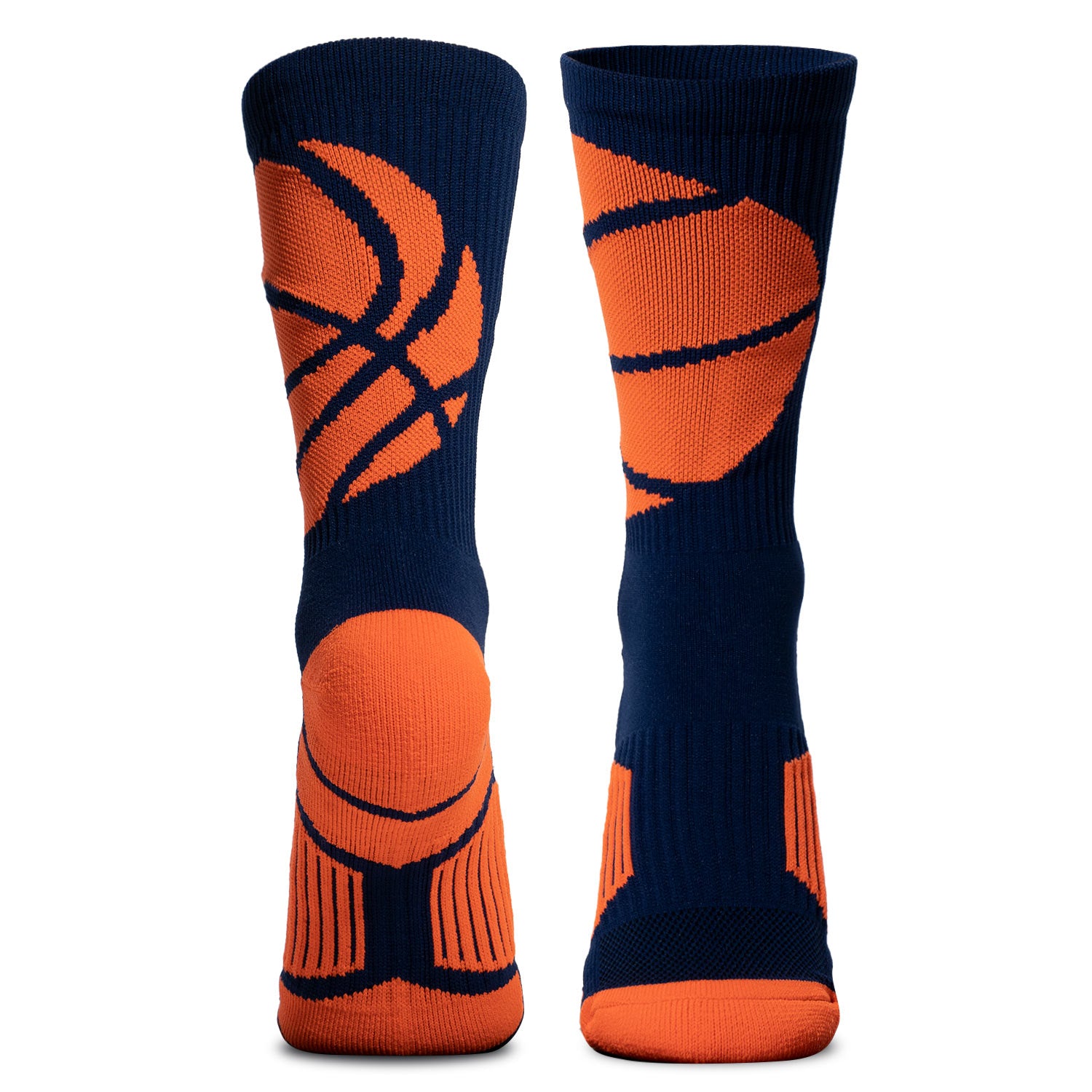 Basketball Woven Mid-Calf Socks – Ball Wrap (Navy & Neon Orange)